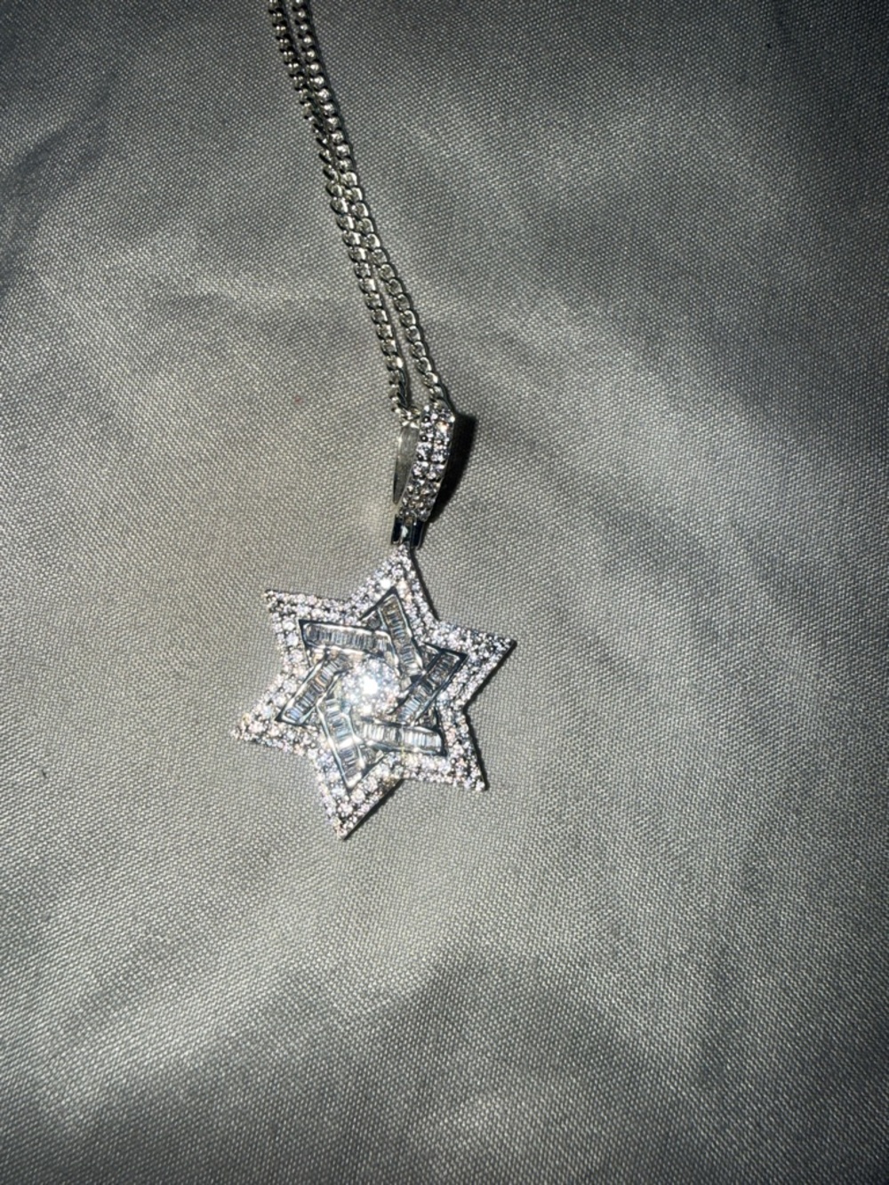 Silver-tone Star Pendant Necklace with Cubic Zirconia Accents